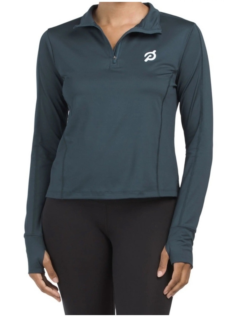 PELOTON Women's Warm Up 1/2 Zip Cropped Long Sleeve Teal Pullover - Size XS